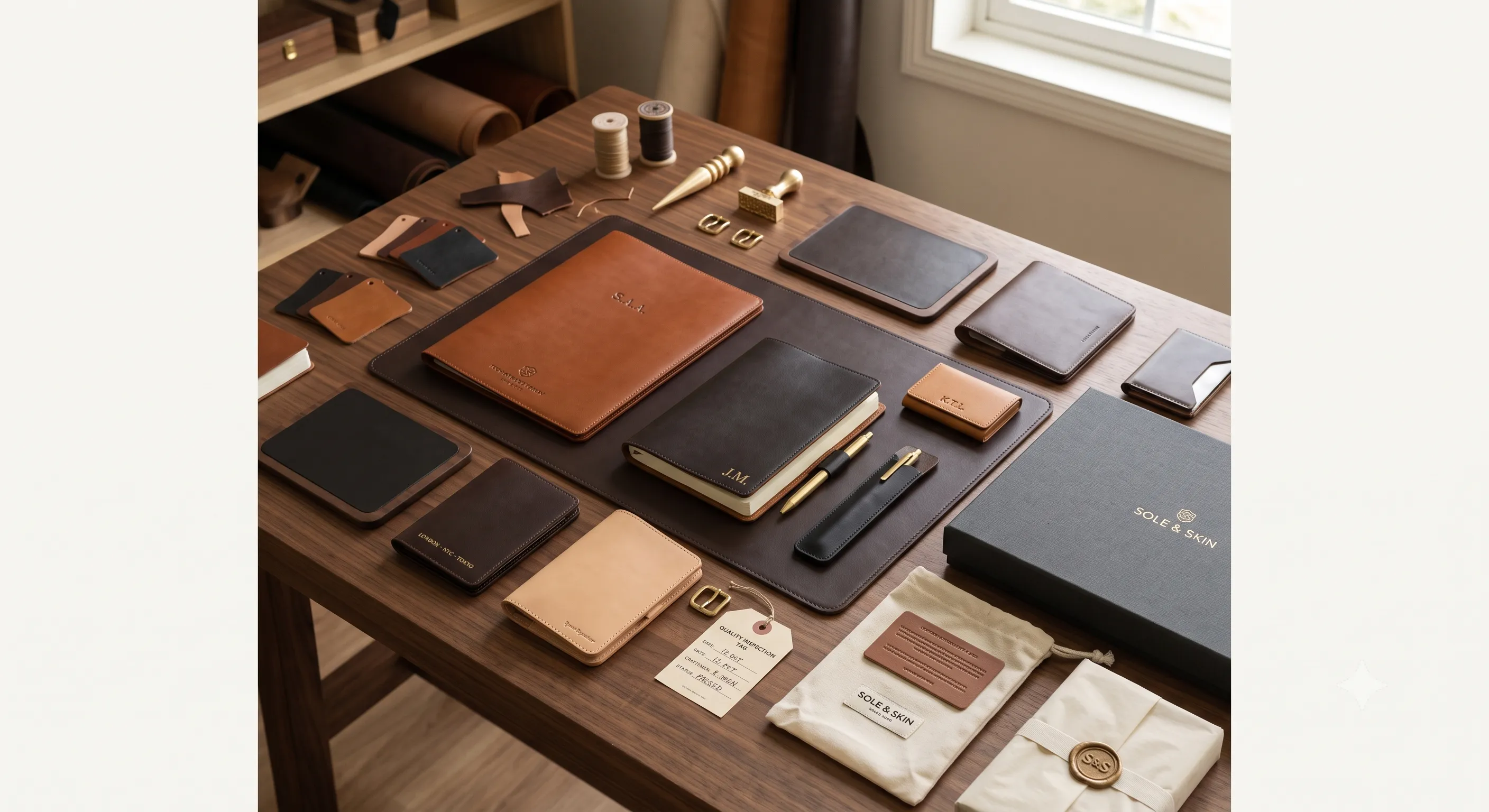 Corporate leather folios stacked