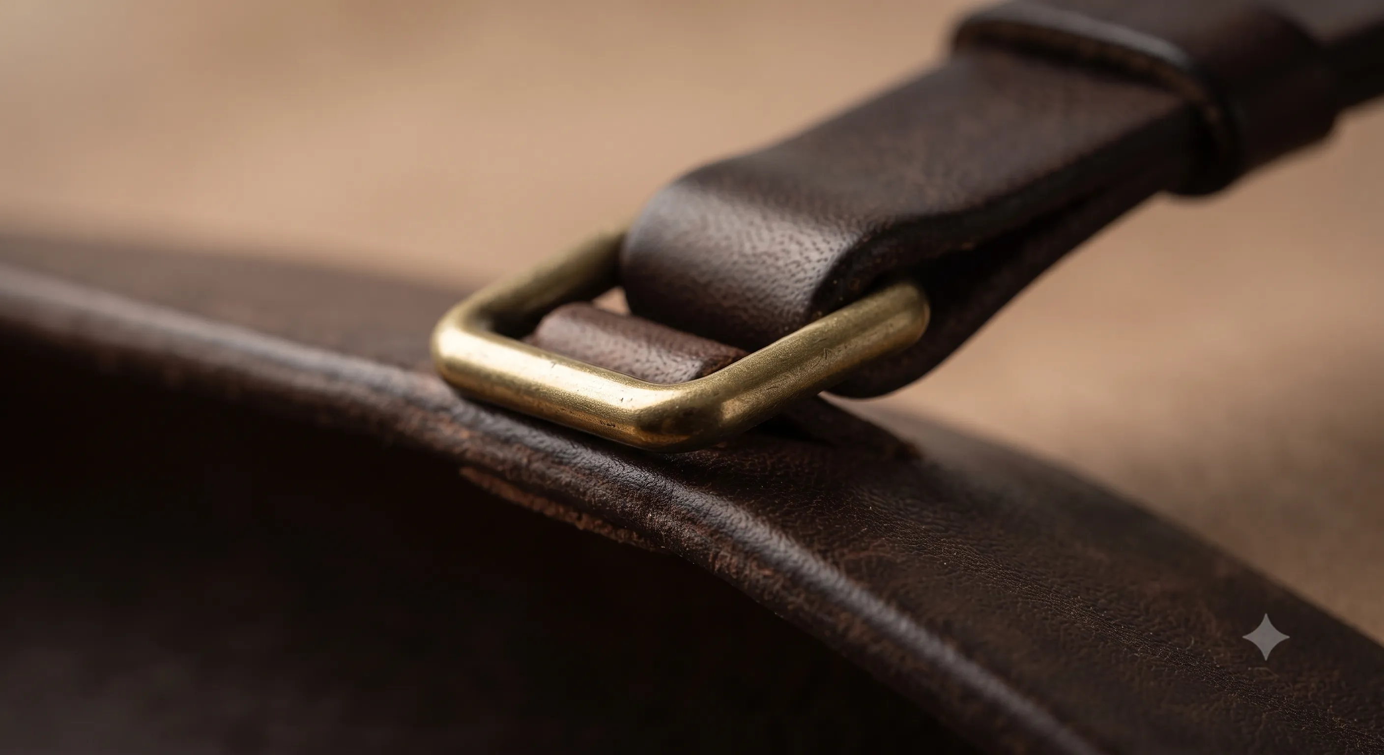 Leather with integrated metal hardware showing material and finish.