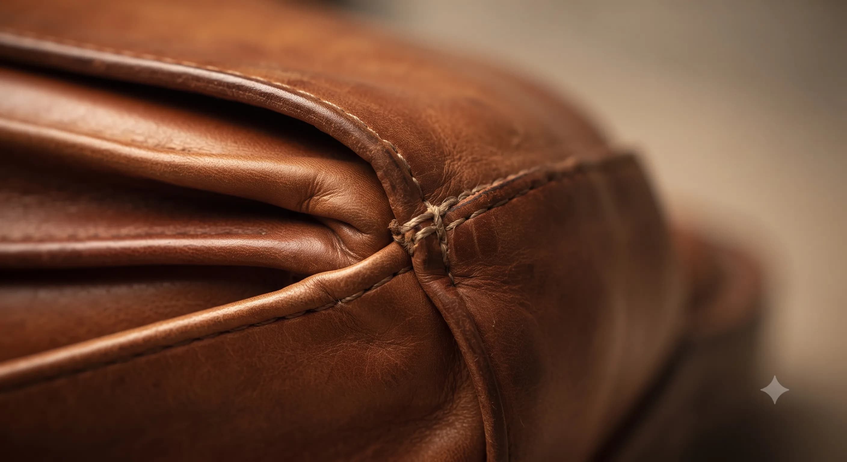 Close-up of layered leather construction.