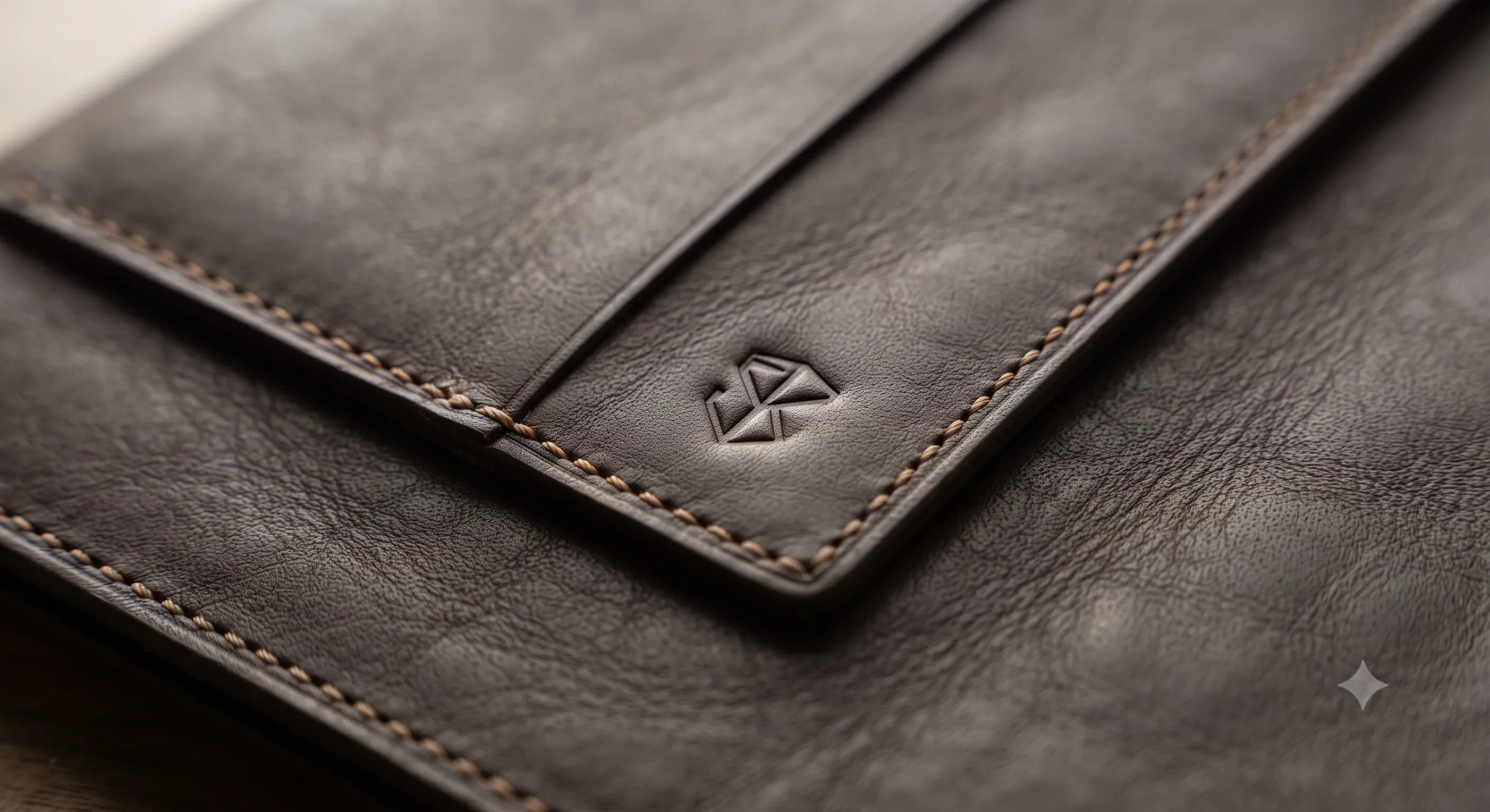 Close-up of a custom personalisation detail on handcrafted leather