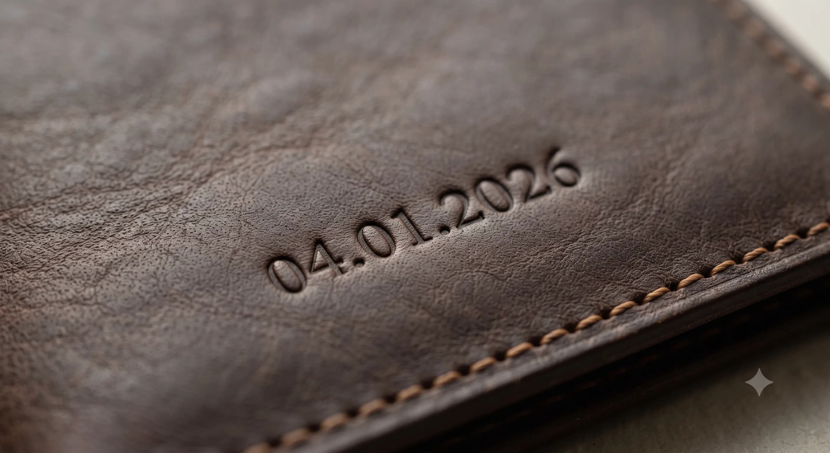 Close-up of special dates or words on leather