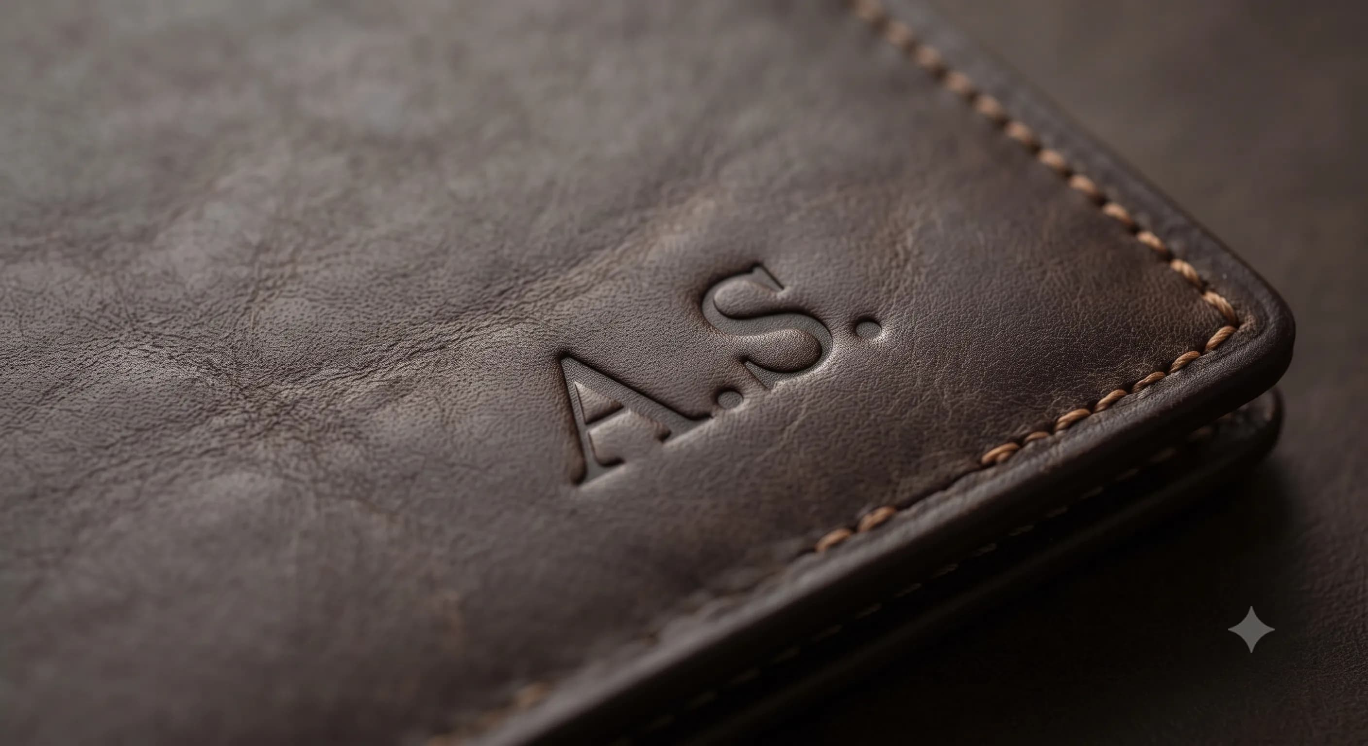 Close-up of elegant monograms on leather goods