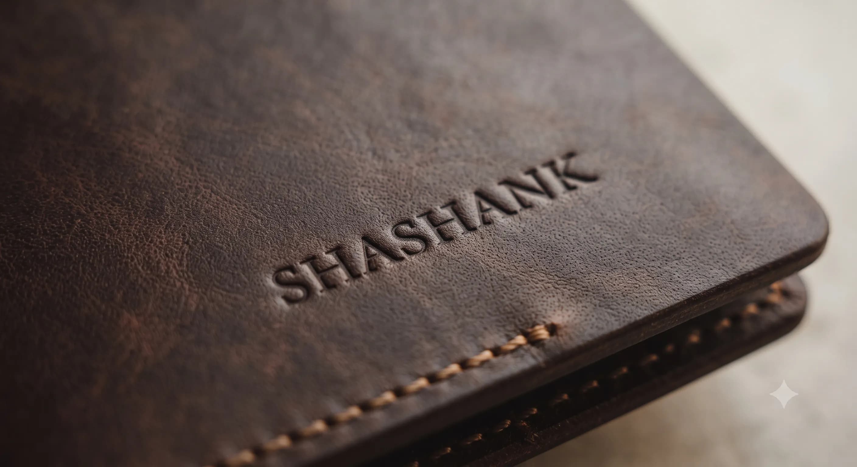 Close-up of full names embossed on leather