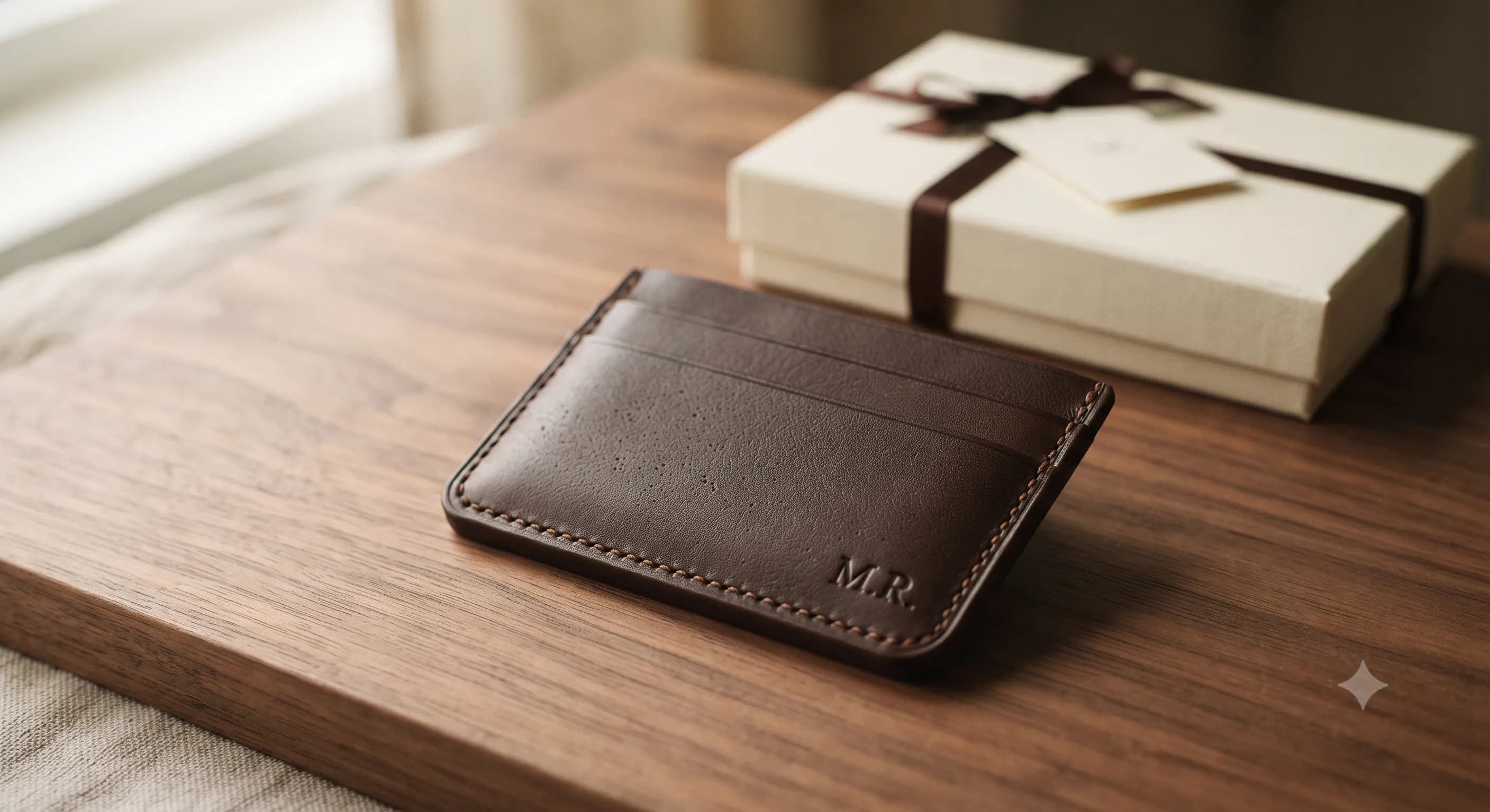 Handcrafted leather piece prepared as a thoughtful client gift