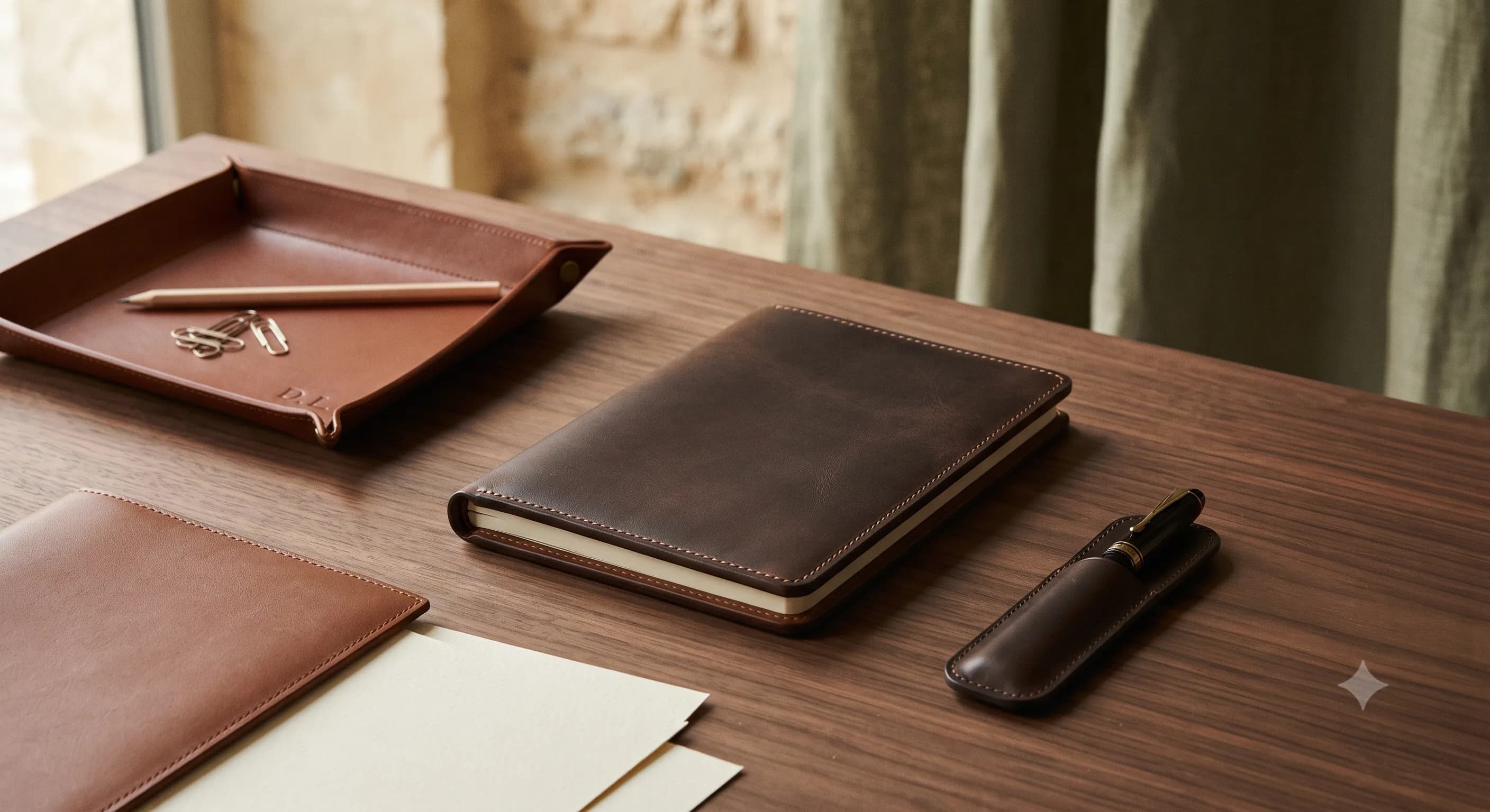 Leather desk accessory for professional use